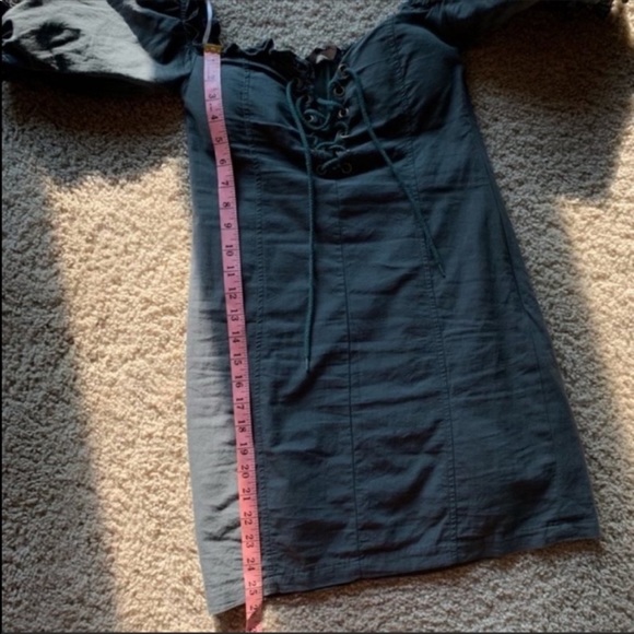 Lulus Dark Forest Green Off Shoulder Lace-up Dress - Picture 11 of 14